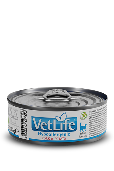 Farmina Vet Life Hypoallergenic Maiale e Patate 85 Grammi Cibo Umido per Gatti Adulti con intolleranze - 12 lattine