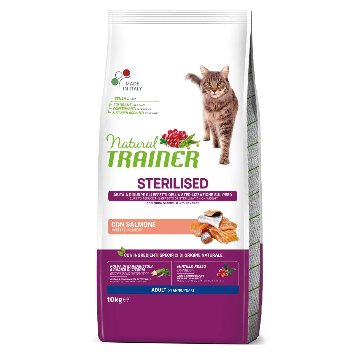 Natural Trainer Sterilised Cibo Secco Con Salmone Per Gatti Adulti Sterilizzati