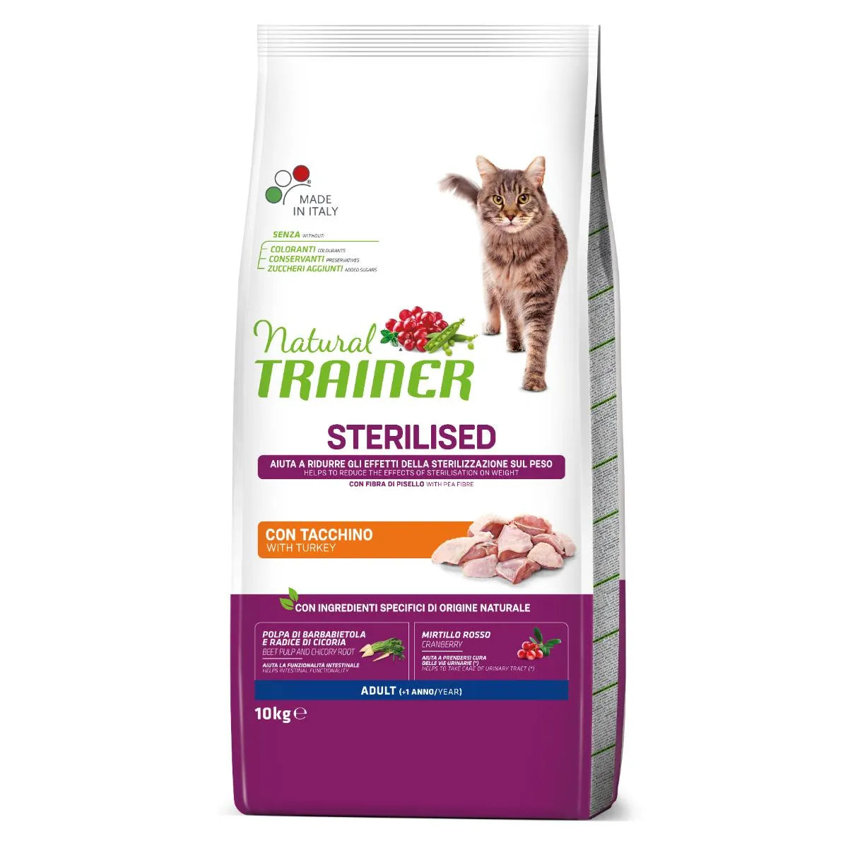 Natural Trainer Sterilised Cibo Secco Con Tacchino Per Gatti Adulti Sterilizzati