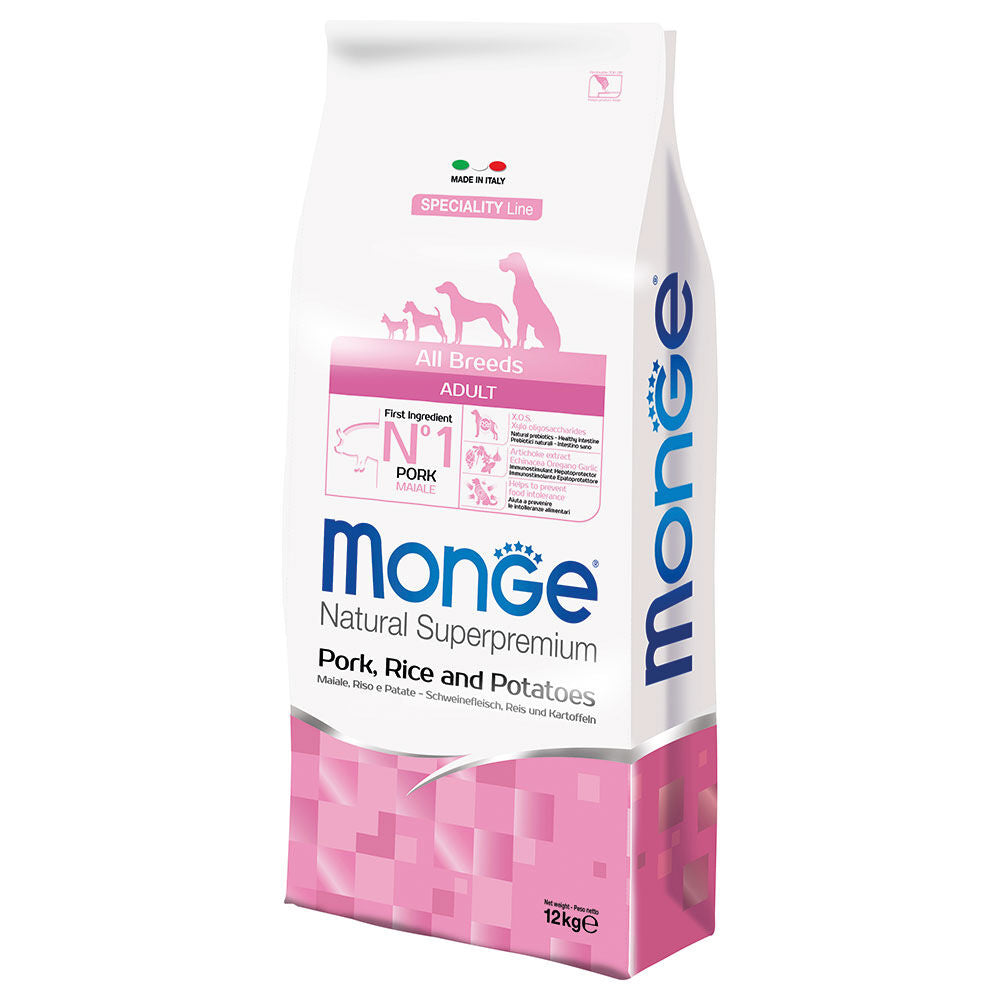 Monge Natural Superpremium All Breeds Adult Maiale con Riso e Patate  Cibo Secco per Cani di Tutte le Taglie