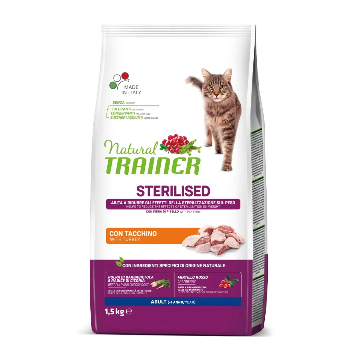 Natural Trainer Sterilised Cibo Secco Con Tacchino Per Gatti Adulti Sterilizzati