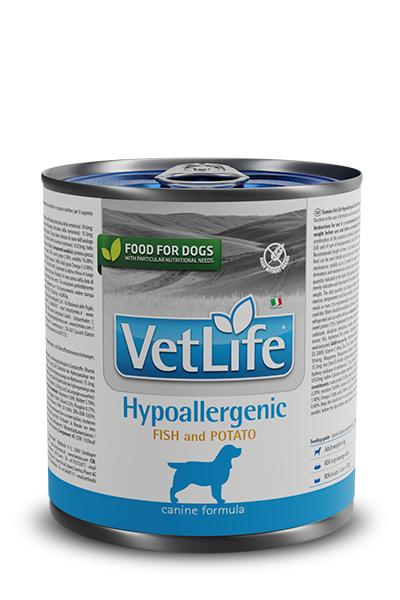 Farmina Vet Life Hypoallergenic Pesce e Patate 300 Grammi Cibo Umido per Cani Adulti di Tutte le Taglie con Intolleranze - 6 Lattine