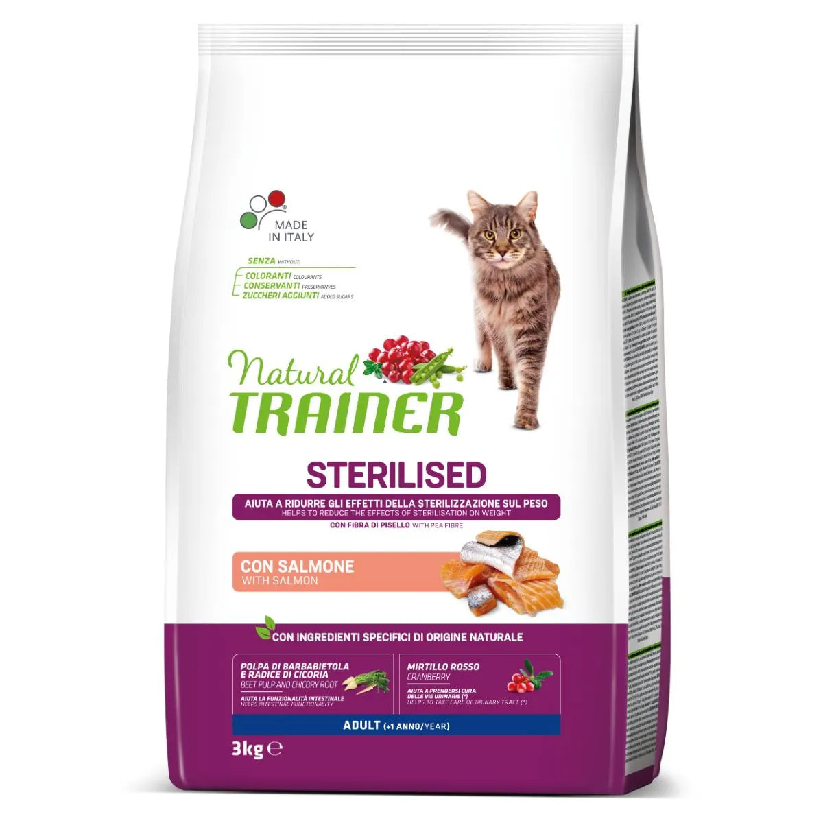 Natural Trainer Sterilised Cibo Secco Con Salmone Per Gatti Adulti Sterilizzati