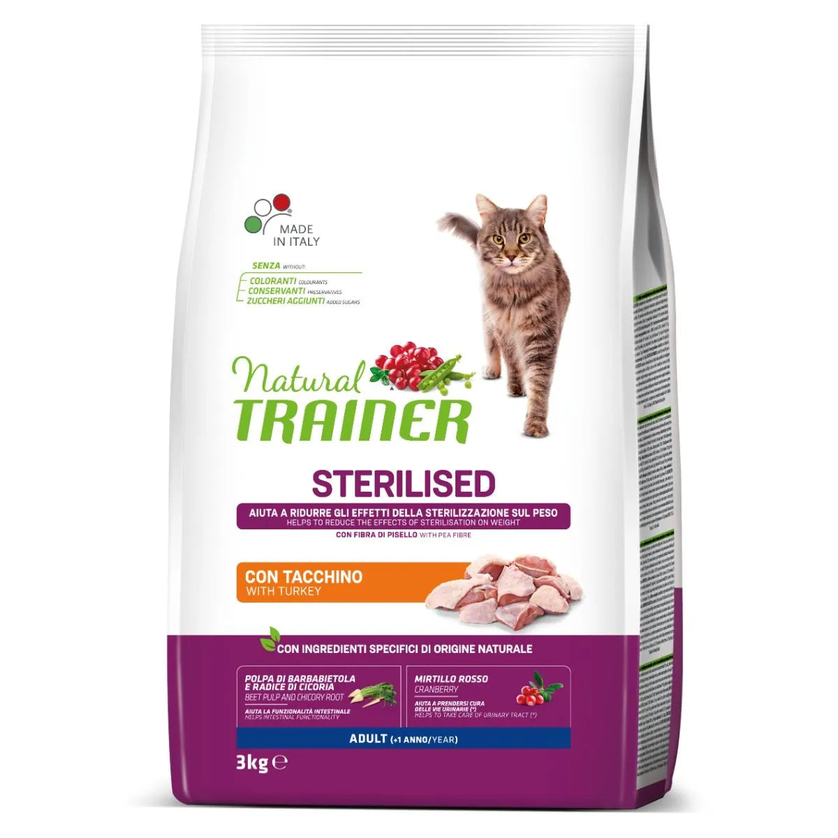 Natural Trainer Sterilised Cibo Secco Con Tacchino Per Gatti Adulti Sterilizzati