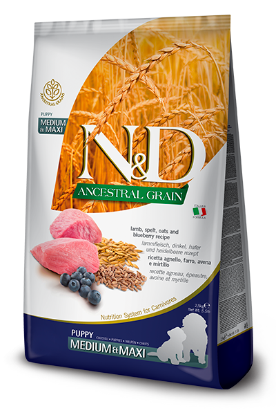 Farmina N&D Ancestral Grain Agnello Mirtilli Cereali Puppy Medio e Maxi Per Cuccioli Taglia Media e Grande