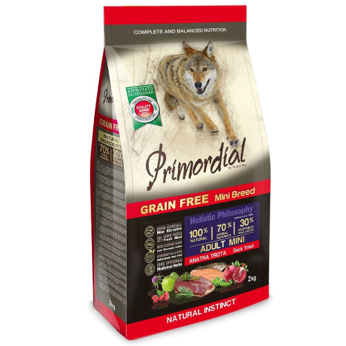 Primordial Adult Mini Grain Free Anatra e Trota Per Cani Adulti Taglia Piccola