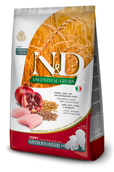 Farmina N&D Ancestral Grain Pollo Melograno Cereali Puppy Medio e Maxi Per Cuccioli Taglia Media e Grande