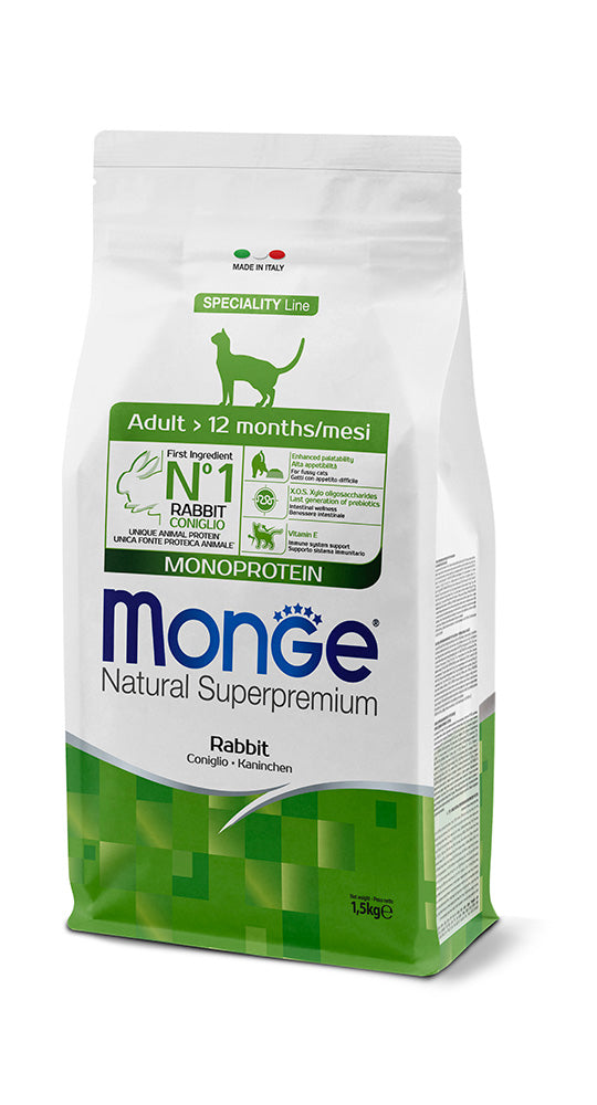 Monge Natural Superpremium Monoprotein Coniglio 1,5 kg Cibo Secco per Gatti Adulti