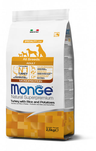 Monge Natural Superpremium All Breeds Adult Tacchino con Riso e Patate Cibo Secco per Cani Adulti di Tutte le Taglie