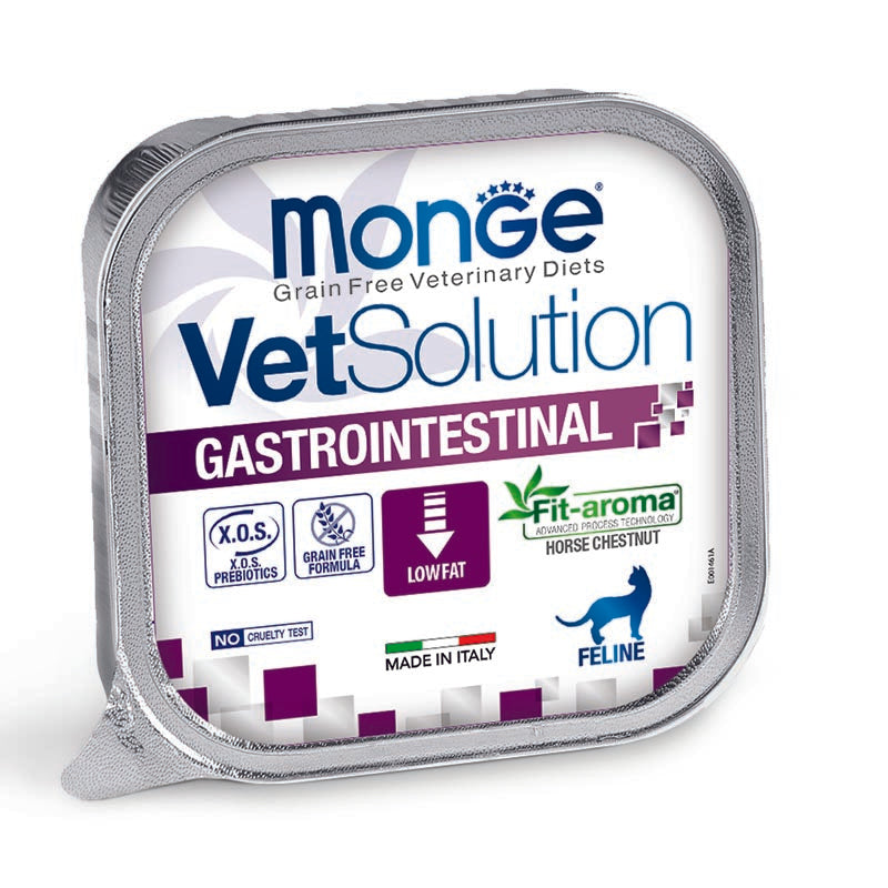 Monge VetSolution Gastrointestinal 100 Grammi Cibo Umido per Gatti Adulti con Problemi Intestinali - 12 Vaschette