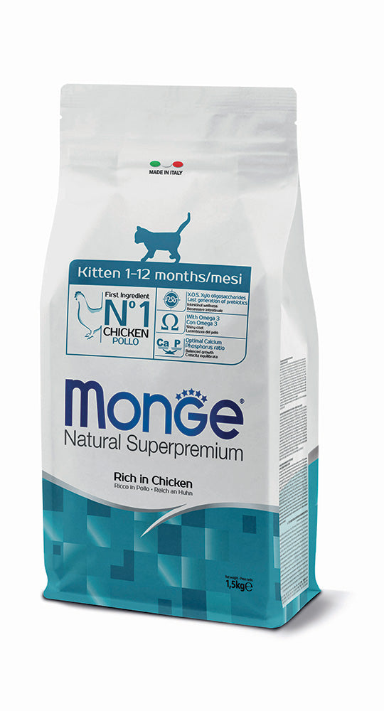 Monge Natural Superpremium Kitten Ricco in Pollo Cibo Secco per Gatti Cuccioli