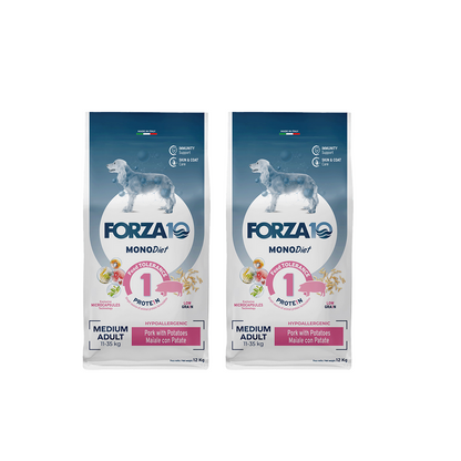 Forza 10 Monodiet Medium Adult al Maiale con Patate Cibo Secco per Cani Adulti di Taglia Media