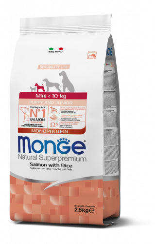 Monge Natural Superpremium Mini Puppy Junior Salmone con Riso 2,5 kg Cibo Secco per Cani Cuccioli di Taglia Piccola