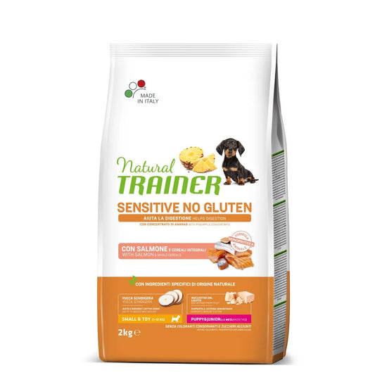 Natural Trainer Puppy Small & Toy Sensitive No Gluten 2 kg Con Salmone e Cereali Integrali Per Cuccioli