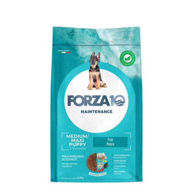 Forza 10 Medium Maxi Puppy Manteinimento al Pesce Cibo Secco per Cuccioli di Taglia Media e Grande e per Cagne in Gravidanza