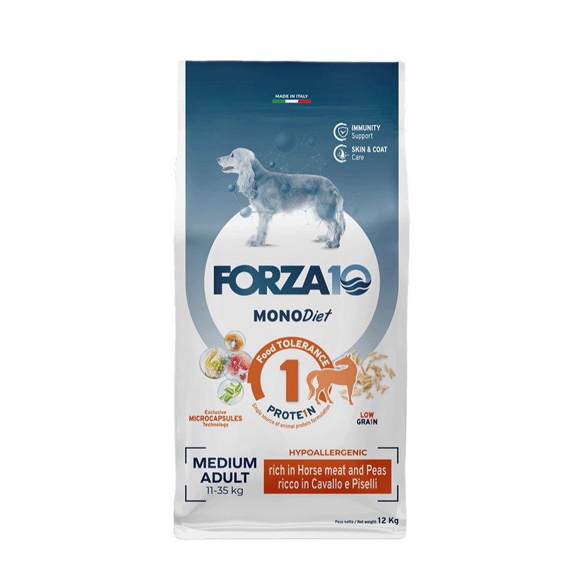 Forza 10 Monodiet Medium Adult al Cavallo e Piselli Cibo Secco per Cani Adulti di Taglia Media