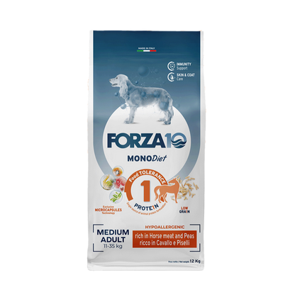 Forza 10 Monodiet Medium Adult al Cavallo e Piselli Cibo Secco per Cani Adulti di Taglia Media