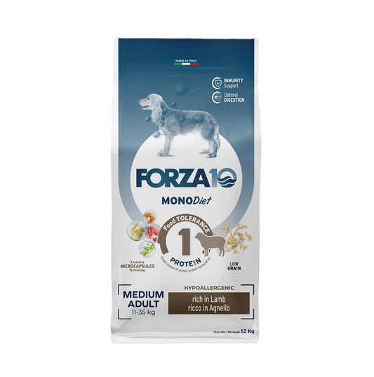 Forza 10 Monodiet Medium Adult all'Agnello Cibo Secco per Cani Adulti di Taglia Media