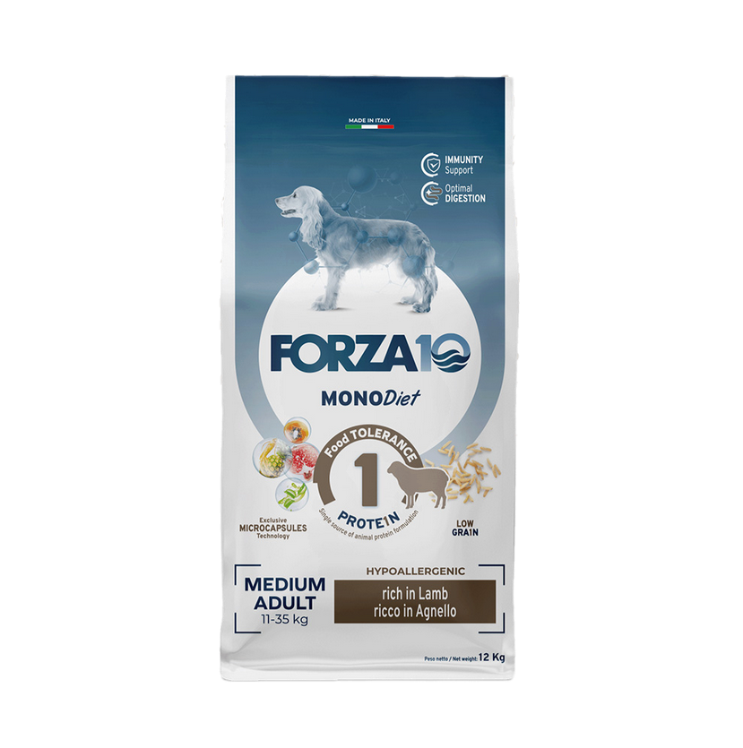 Forza 10 Monodiet Medium Adult all'Agnello Cibo Secco per Cani Adulti di Taglia Media