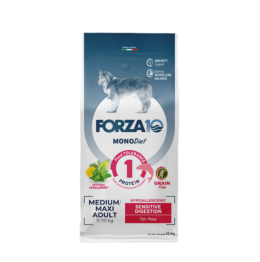 Forza 10 Medium Maxi Sensitive Digestion Grain Free al Pesce 10 kg Cibo Secco per Cani Adulti (ex Legend)