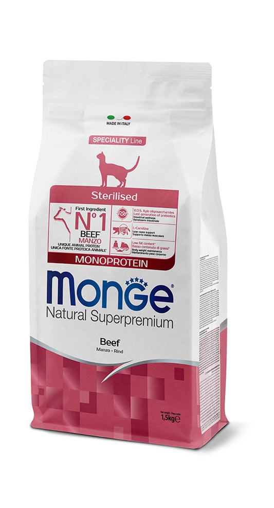 Monge Natural Superpremium Sterilised Monoprotein Manzo 1,5 kg Cibo Secco per Gatti Adulti Sterilizzati