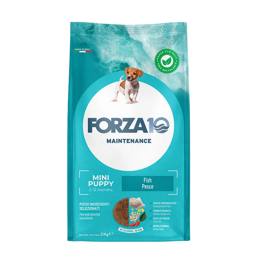 Forza 10 Mini Puppy 2 kg Mantenimento al Pesce Cibo Secco per Cuccioli di Taglia Media e Piccola