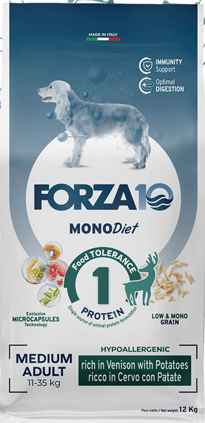 Forza 10 Medium Diet Adult 12 kg al Cervo e Patate Cibo Secco per Cani Adulti di Taglia Media