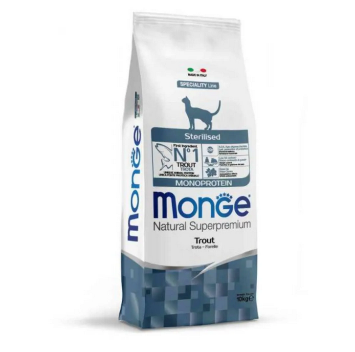 Monge Natural Superpremium Sterilised Monoprotein Trota Cibo Secco per Gatti Adulti Sterilizzati