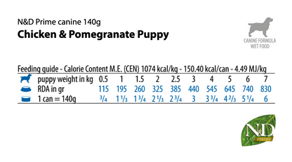 Farmina N&D Prime Puppy Pollo e Melograno 140 grammi Cibo Umido Per Cuccioli - 6 Lattine