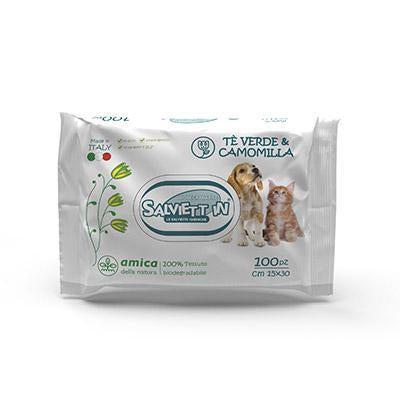 Salviett in Salviette 100% Biodegradabili 100 Pezzi Per Cani Gatti e Cuccioli