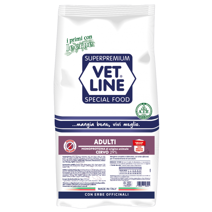 Vet Line Adulti Cervo 12,5 kg Crocchette Monoproteiche Per Cani Adulti