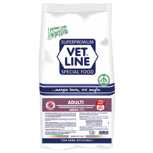 Vet Line Adulti Cervo 12,5 kg Crocchette Monoproteiche Per Cani Adulti