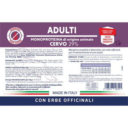 Vet Line Adulti Cervo 12,5 kg Crocchette Monoproteiche Per Cani Adulti