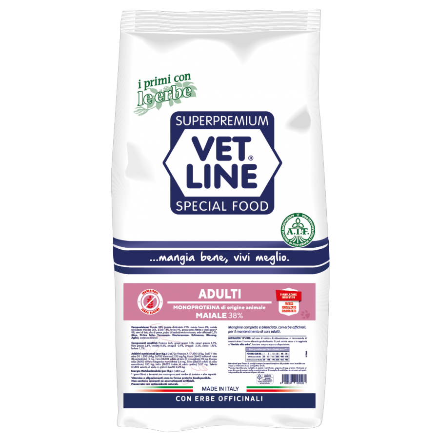 Vet Line Adulti Maiale 12,5 kg Crocchette Monoproteiche Per Cani Adulti