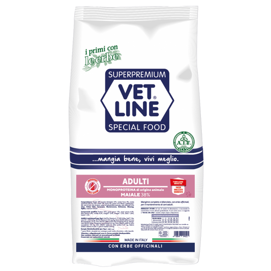 Vet Line Adulti Maiale 12,5 kg Crocchette Monoproteiche Per Cani Adulti