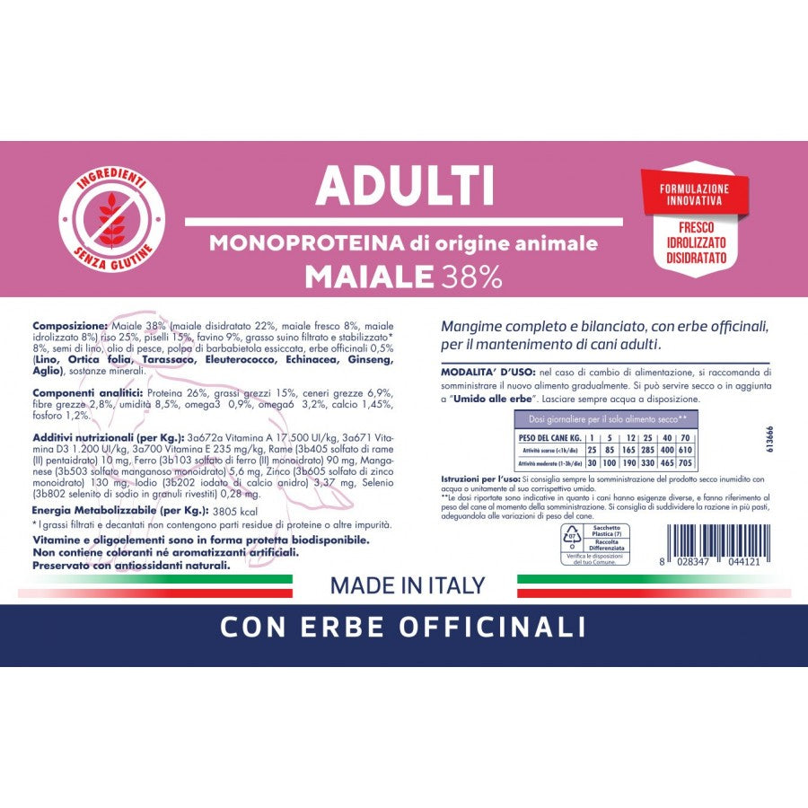 Vet Line Adulti Maiale 12,5 kg Crocchette Monoproteiche Per Cani Adulti