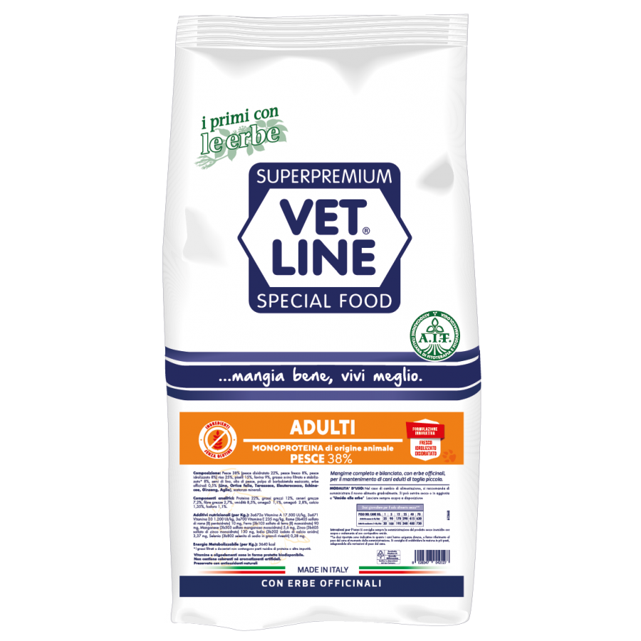 Vet Line Adulti Pesce 12,5 kg Crocchette Monoproteiche Per Cani Adulti