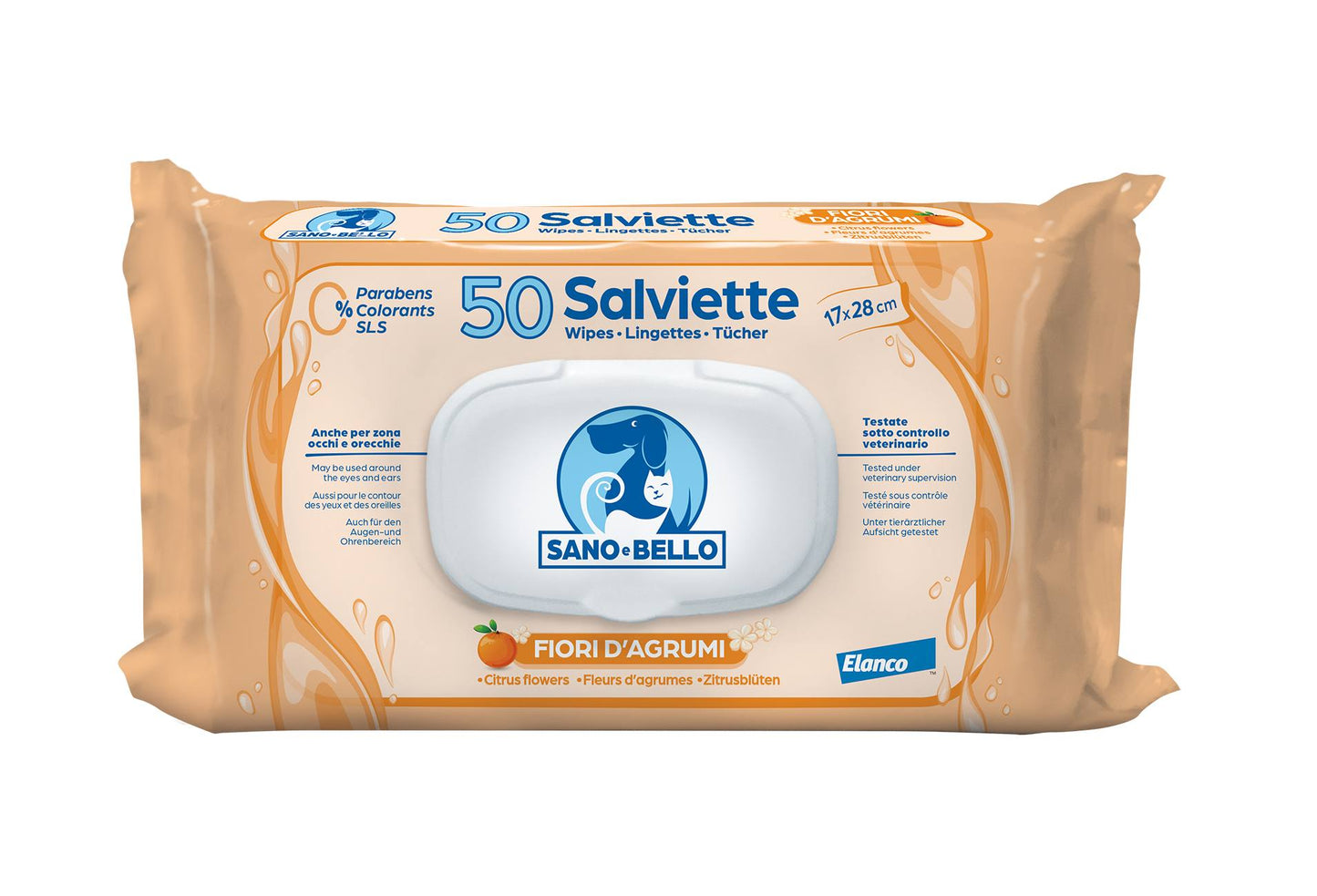 Sano & Bello Elanco Salviette Detergenti 50 Pezzi Per Cani Gatti e Cuccioli