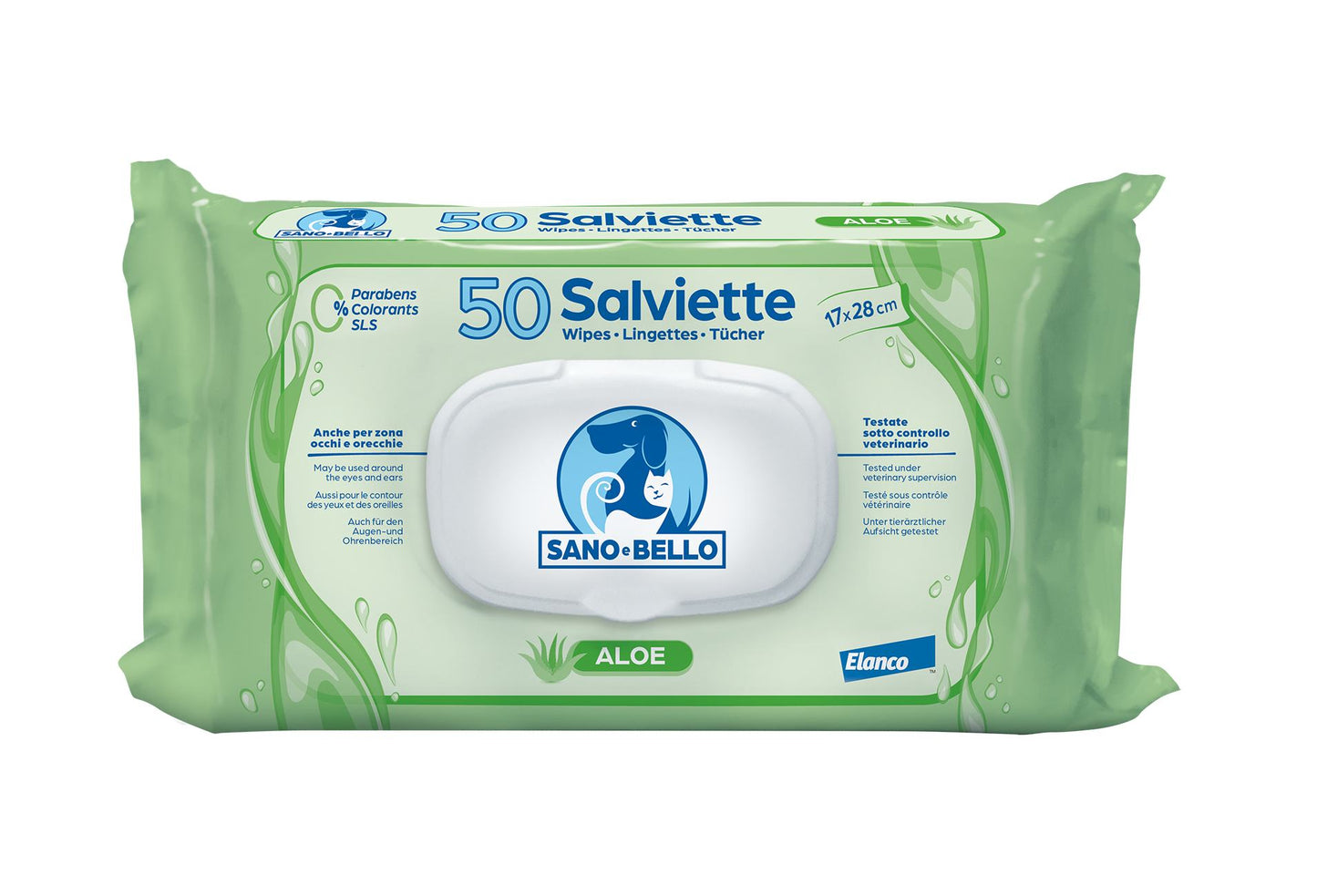 Sano & Bello Elanco Salviette Detergenti 50 Pezzi Per Cani Gatti e Cuccioli