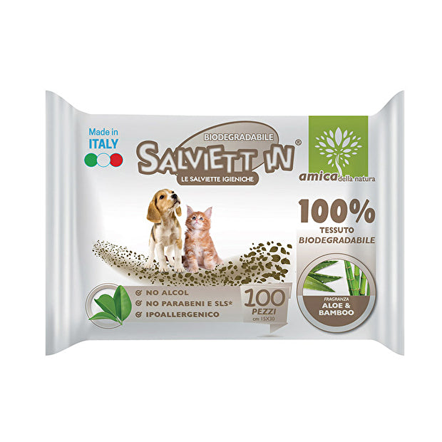 Salviett in Salviette 100% Biodegradabili 100 Pezzi Per Cani Gatti e Cuccioli