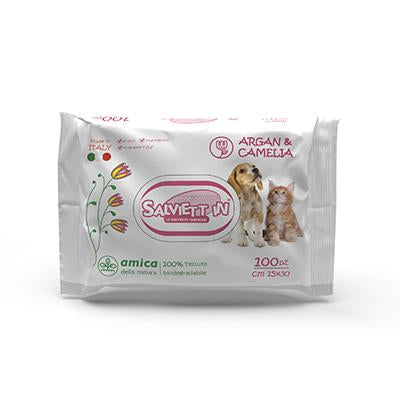 Salviett in Salviette 100% Biodegradabili 100 Pezzi Per Cani Gatti e Cuccioli