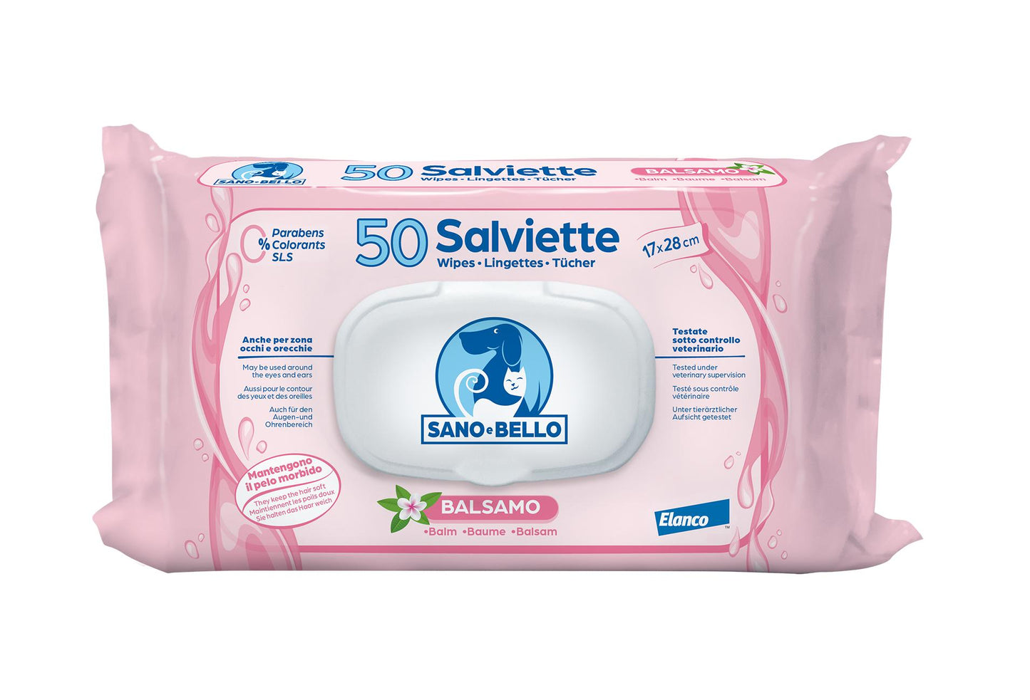 Sano & Bello Elanco Salviette Detergenti 50 Pezzi Per Cani Gatti e Cuccioli