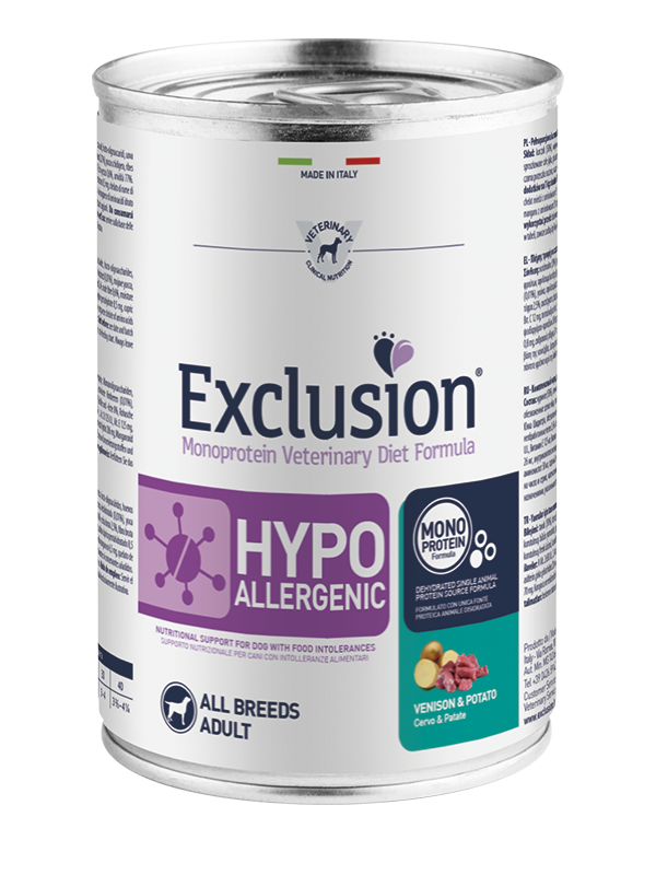 Exclusion Adult Hypoallergenic Con Cervo e Patate Per Cani Adulti - 12 Lattine