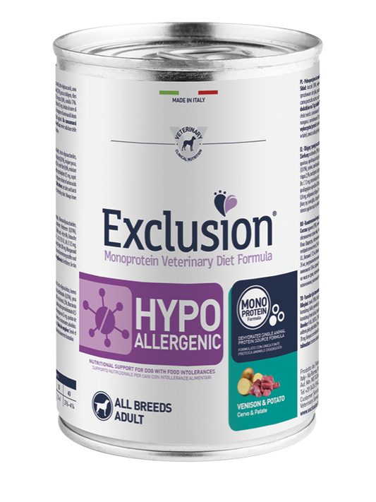 Exclusion Adult Hypoallergenic Con Cervo e Patate Per Cani Adulti - 12 Lattine