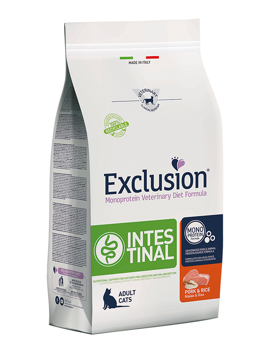 Exclusion Intestinal Maiale e riso 1,5 kg Cibo Secco Per Gatti Adulti