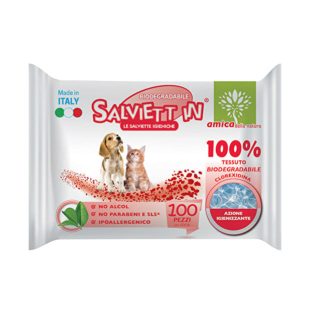 Salviett in Salviette 100% Biodegradabili 100 Pezzi Per Cani Gatti e Cuccioli