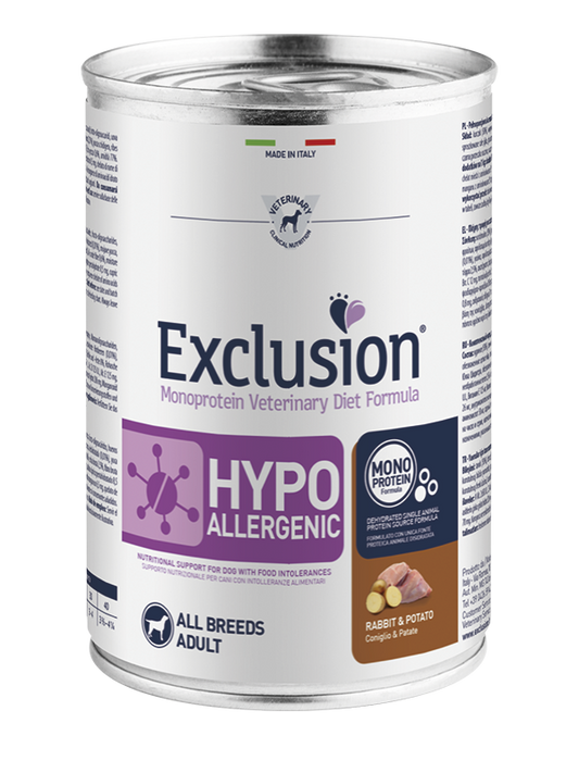 Exclusion Adult Hypoallergenic Con Coniglio e Patate Per Cani Adulti - 12 Lattine