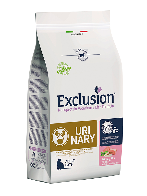 Exclusion Urinary Maiale Piselli e Riso 1,5 kg Cibo Secco Per Gatti Adulti