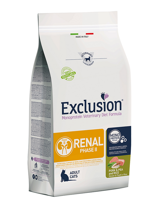 Exclusion Renal Phase 2 Con Maiale Piselli e riso 1,5 kg Cibo Secco Per Gatti Adulti