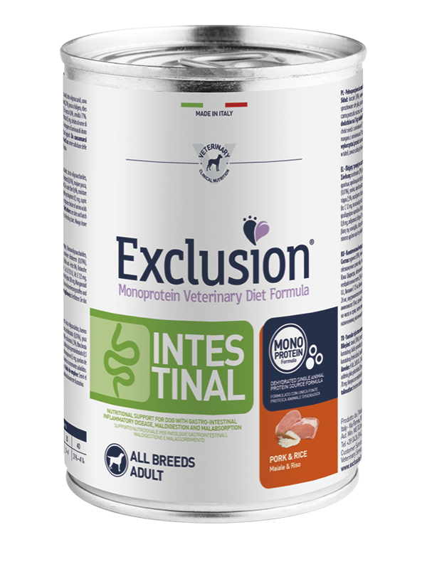 Exclusion Adult Intestinal Con Maiale e Riso Per Cani Adulti - 12 Lattine